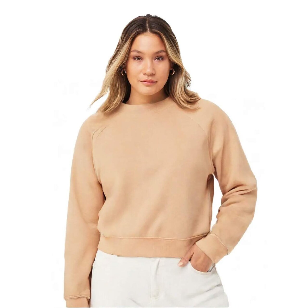BELLA + CANVAS Women’s Raglan Fleece Pullover Long Sleeve Sweatshirt for Cozy Casual Wear
